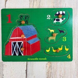 Crocodile Creek Peg Puzzle Cars 4 Piece Toddler Barn Farm Cows Horses Ducks